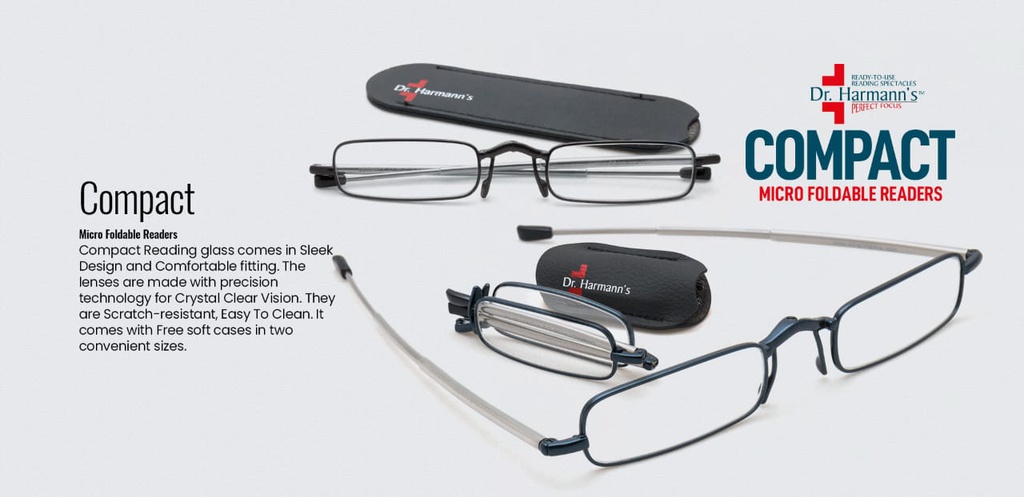 Dr.Harmanns Reading Glass Plastic Gun Compact  +1.75 Medium Wayfarer